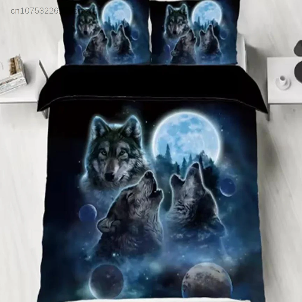 Wolf And Moon Theme Series Print Bedding set,comfortable,warm,For bedroom,hotel,homestay(1*down Duvet cover+2*pillowcase,No Core
