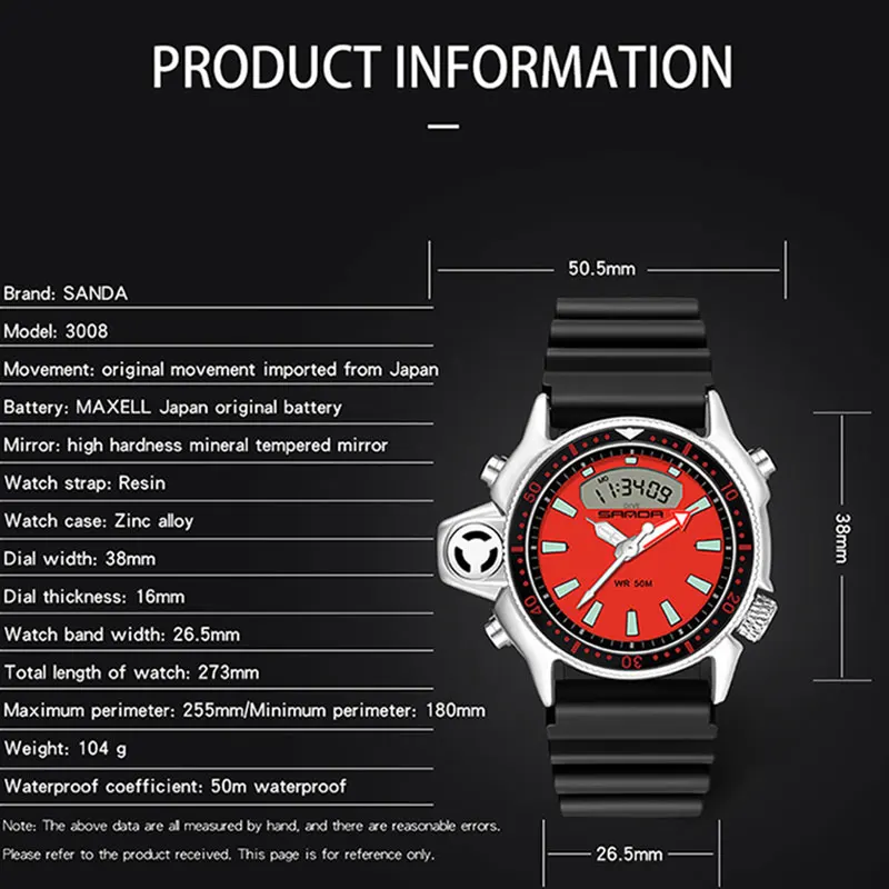 Sanda Fashion New Sport Men\'s Watch Casual Style Watches Men Military Quartz Wristwatch Diver Man Clock Relogio Masculino 3008