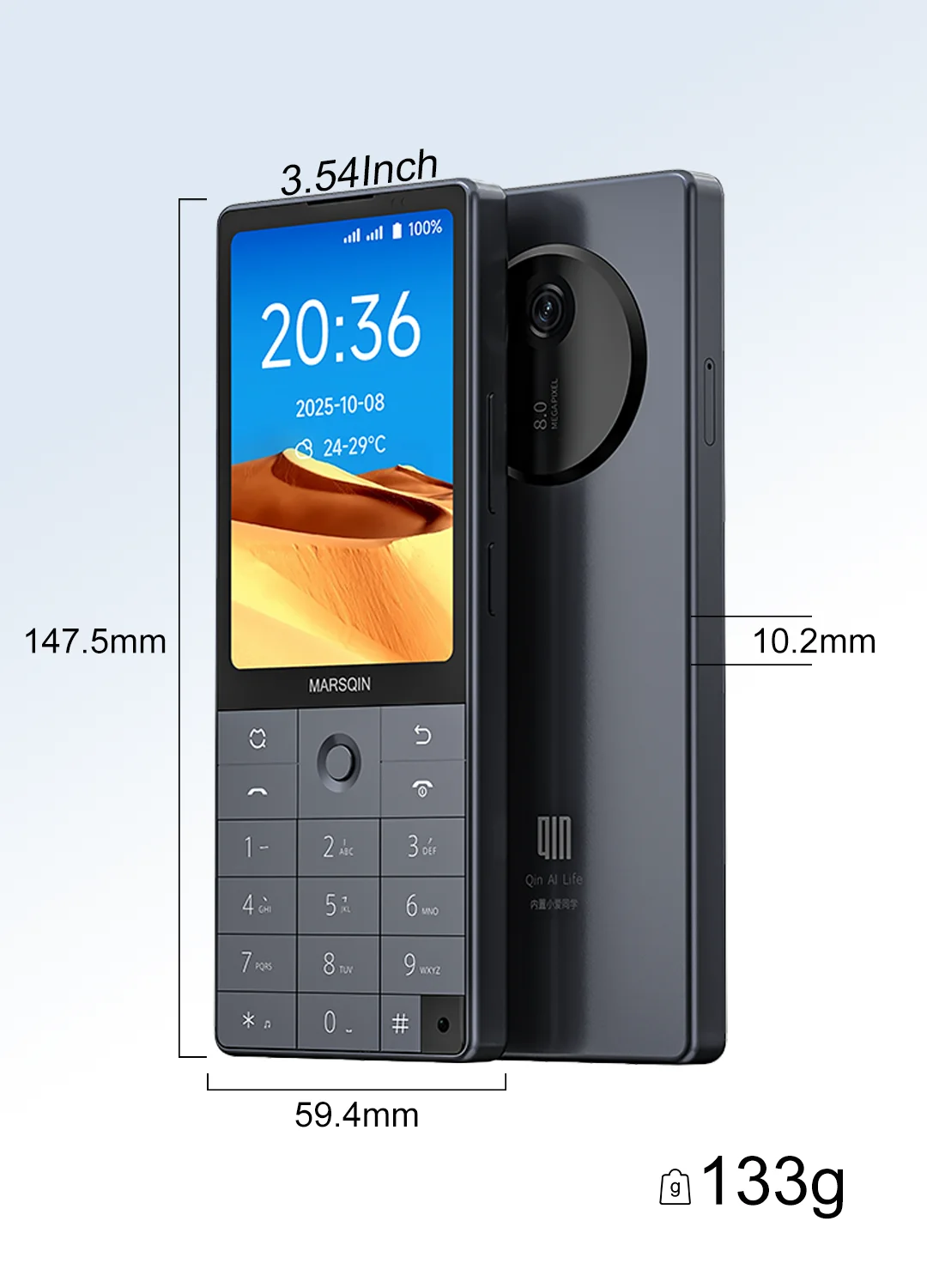 New Qin Smart Phone F25,Google Play,Android 14,Dual SIM Cards,6GB+128GB,2700mAh,WIFI Bluetooth,Touch 3.54Inch Screen,MTK8786