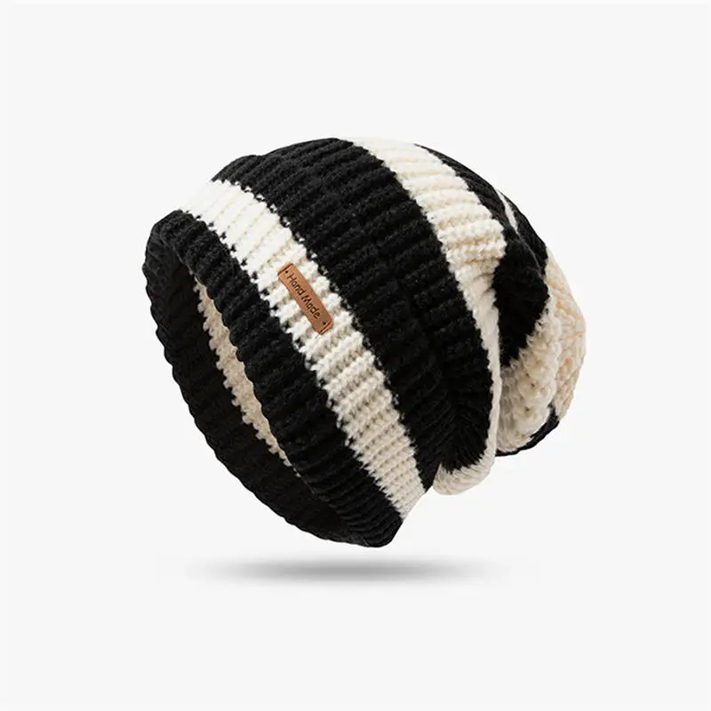 New Winter Women's Striped Hat Versatile Fashionable Big Head Knitted Hat Ear Protection Trendy Loose Women's Hats image 6