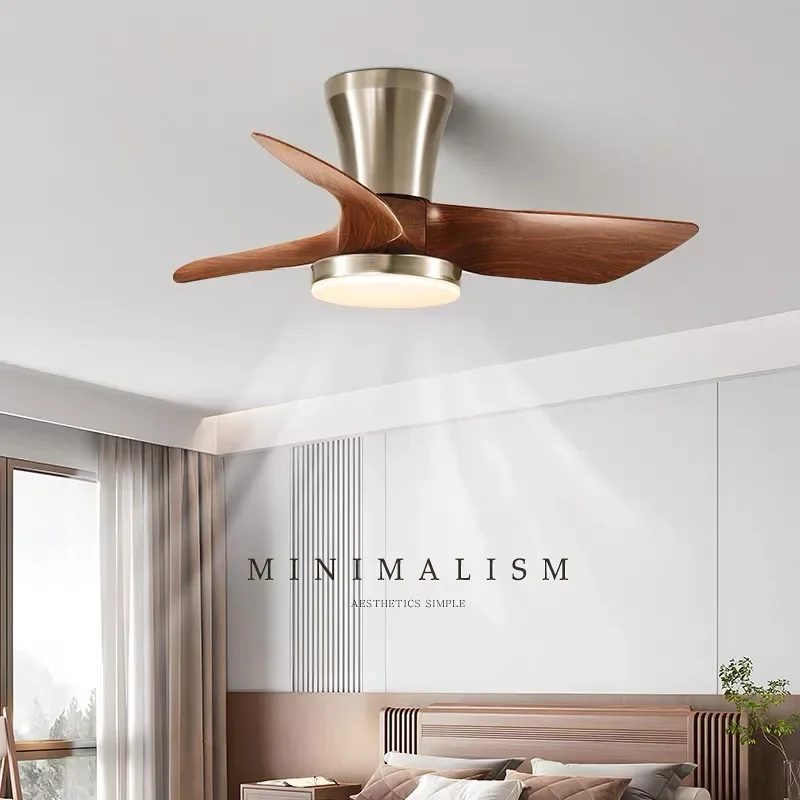 Modern Silent integrated Bedroom Ceiling Fan Lamps Retro Wood Dining Room Living Room High Wind Power Remote Ceiling Fan Lights