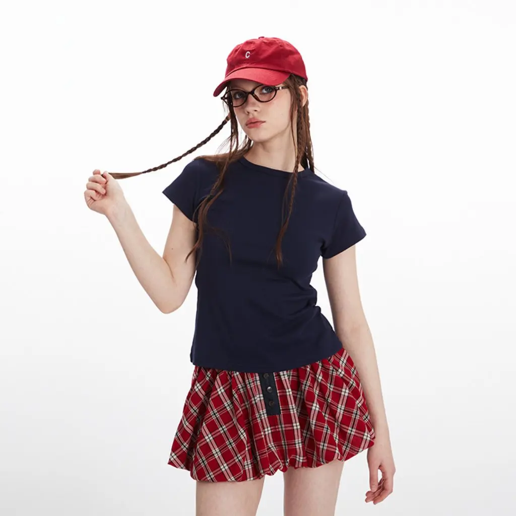

Heyhenry Women's Basic Pure Color T-Shirt Short-Sleeved Slim Fit round Neck Top for Summer