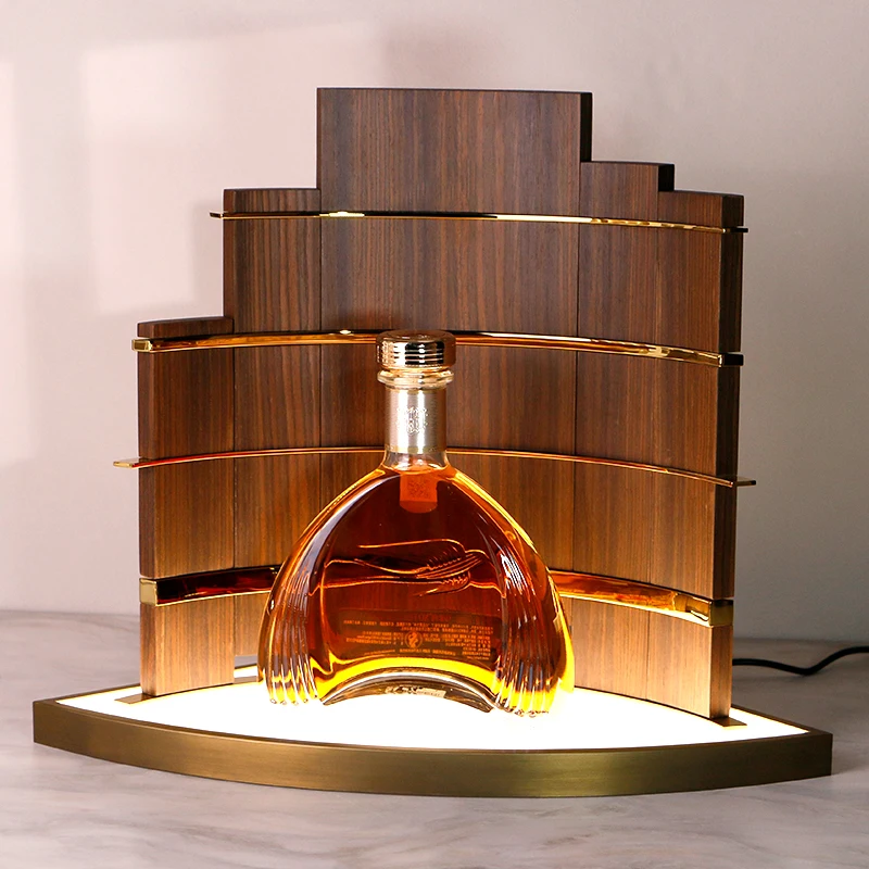 

Custom Logo Wooden Wine Display Stand for Premium Champagne Whiskey Bottle Shelf for Hotel Bar and Restaurant Showcase