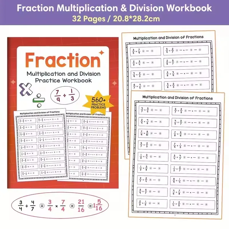 Fraction Multiplication and Division Workbook for Kids: Practice Worksheets Drills - Mastering Basic Fraction Skills