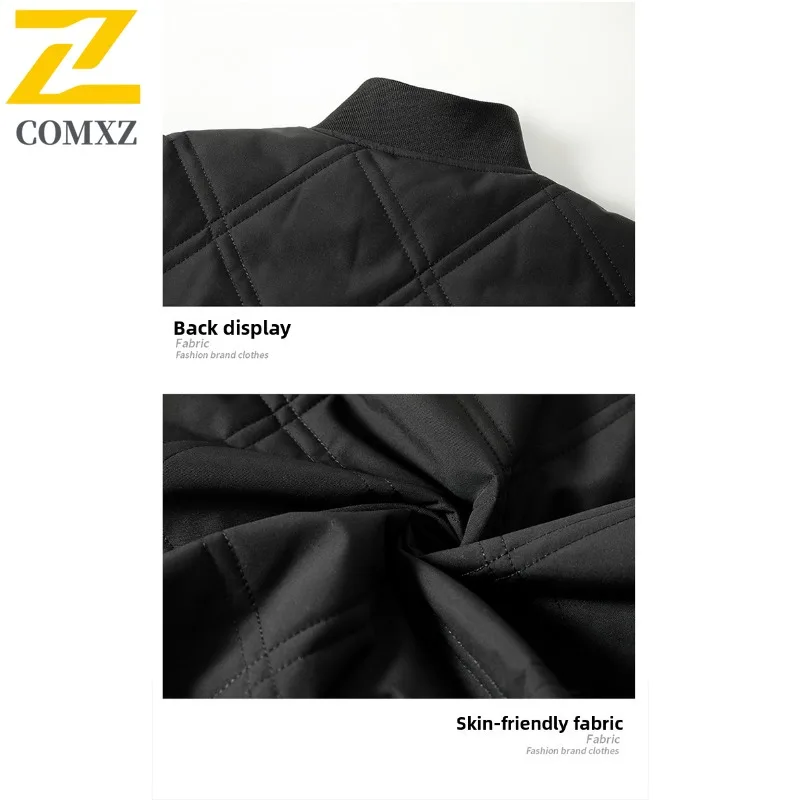 COMXZ 2025 Mens Womens Winter Duck Down Baseball Collar Puffer Jacket Korean-Style Warm Cotton-Padded Solid Color Casual Coat