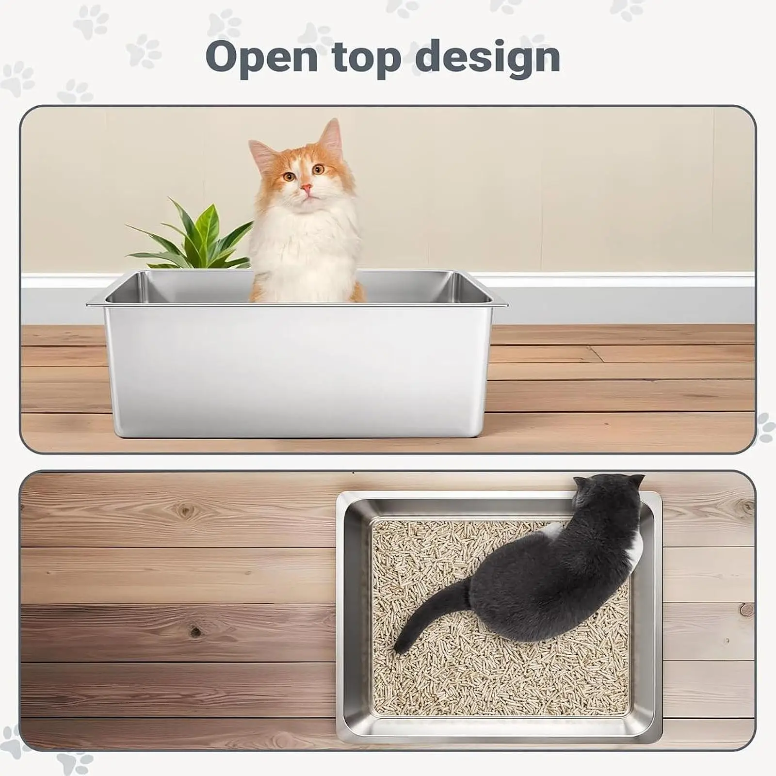 Stainless Steel Litter Box Portable Kitty Litter Pan Cat Toilet Cat Sand Box Open Top Sifting Pet Litter Box With High Sides