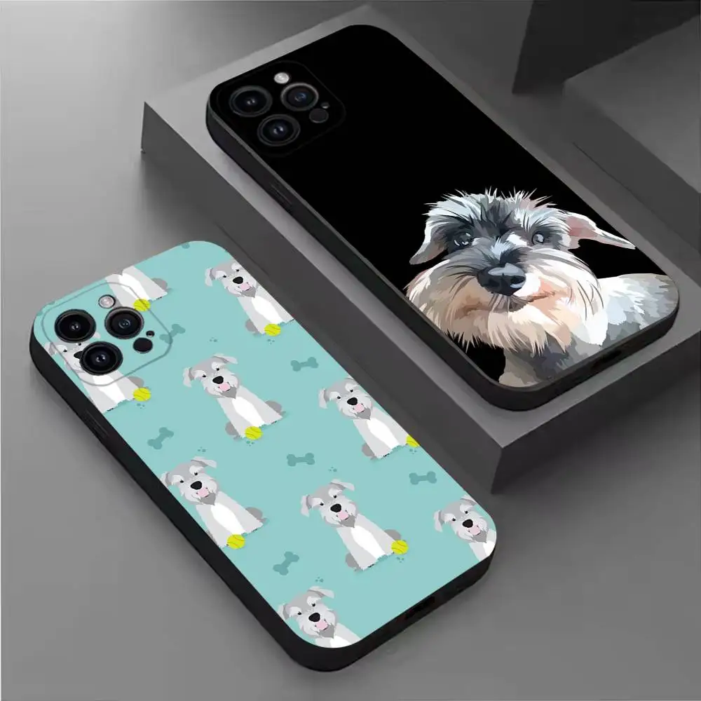 

Cartoon Schnauzer Dog Phone Case For iPhone 17,16,15,14,13,12,11 Plus,Pro Max,XS,X,XR,SE,Mini,8,7,Soft Silicone Black Cover