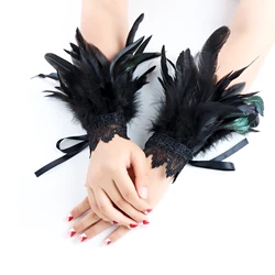 Lace Blue Black Feather Bracelet Gothic Punk Style Stage Performance Accessories Festival Carnival Women's Clothing Accessories