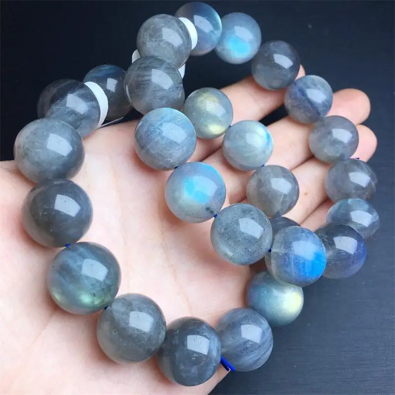 16MM Natural Gray Moon Stone Bracelet Color Beads Fashion Fresh Jewelry Men and Women Single Circle Gift