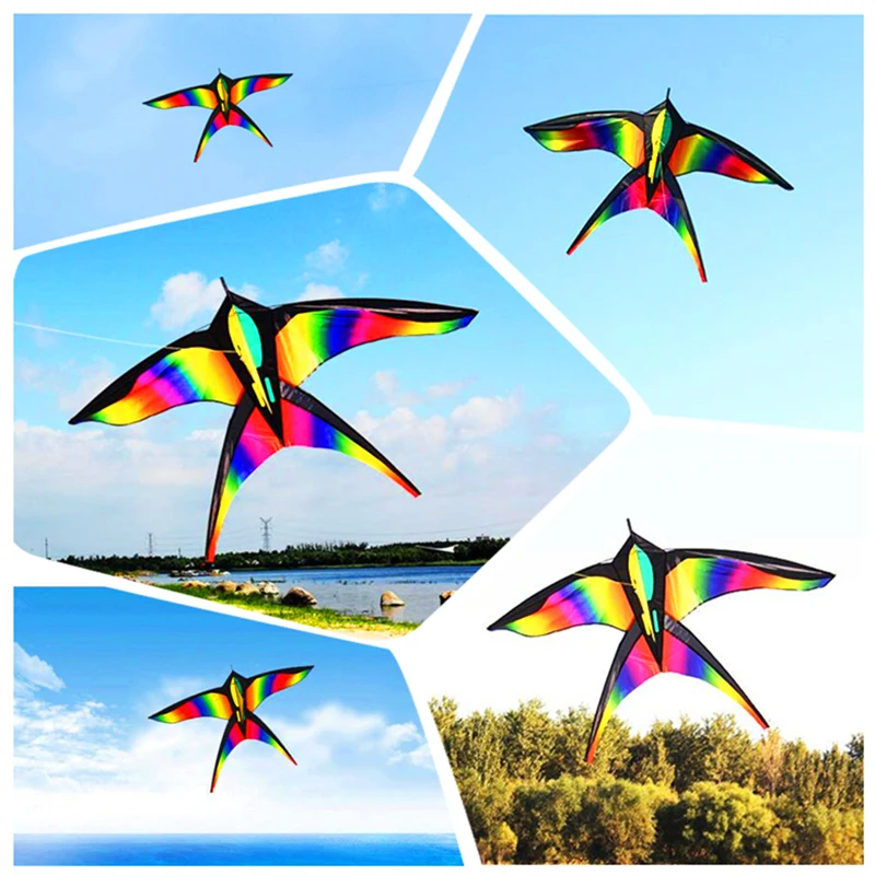 free shipping large rainbow bird kites with handle line flying toy airplane eagle kite ripstop nylon fabric