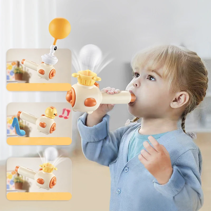 3 in 1 Breathing Exerciser Toys for Kids Sensory Toys Whistle Floating Blow Pipe Balls Blowing Balloon Launcher Educational Toy