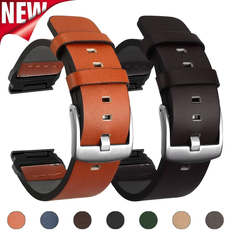 26mm 22mm Leather Strap for Garmin Fenix 6X 6 Pro 7X 7 Quick