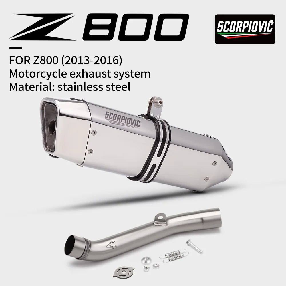 For Z800 2013-2016 Performance Motorcycle Exhaust System Stainless Steel Mid Pipe 51mm Universal Slip On Tail Muffler