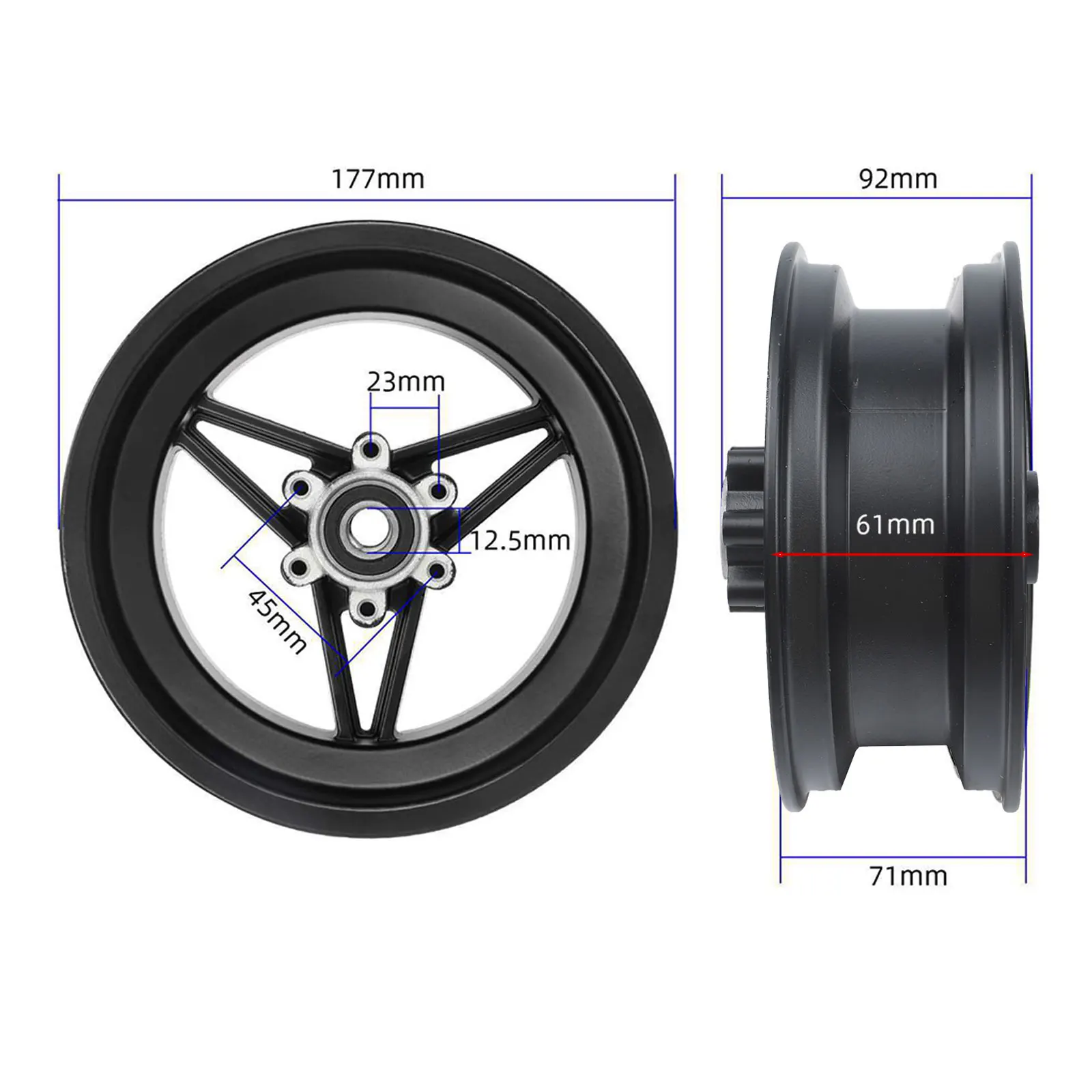 

Front Wheel Hub for Electric Scooters Lightweight Design with Disc Brakes Compatible with 90/65 6 5 and 110/50 6 5 Tires