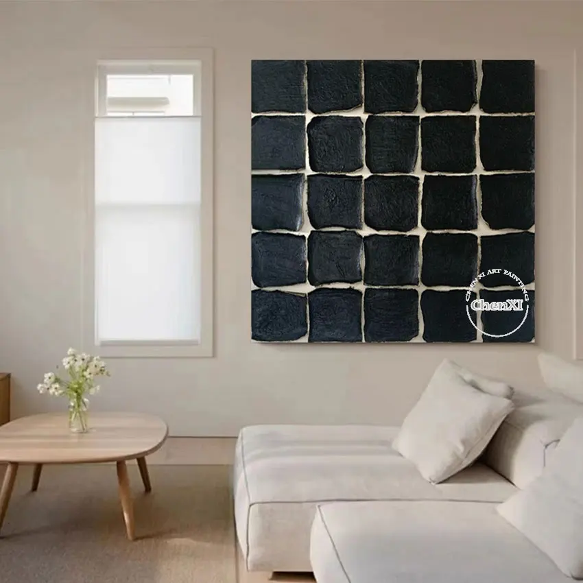 Black Acrylic Paintings Art Purely Handmade Abstract Oil Painting Unframed Wall Canvas Picture Art Gallery Showpieces Crafts