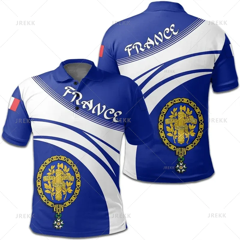 France Emblem Polo Shirt For Men Summer Golf Tennis Short Sleeve Outdoor Running Fitness Tees Round Neck Loose Sports T Shirts image 4