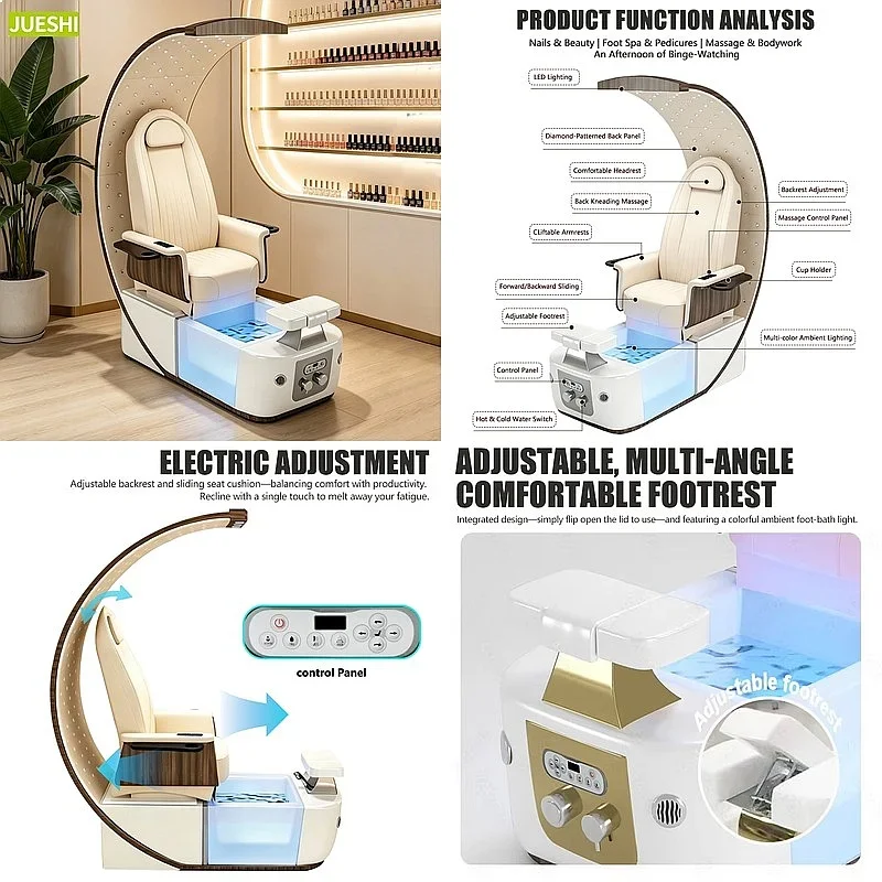 B80 Source Factory Integrated Moon-Shaped Pedicure Chair Reclining Foot Spa Sofa With Massage For Nail Salon