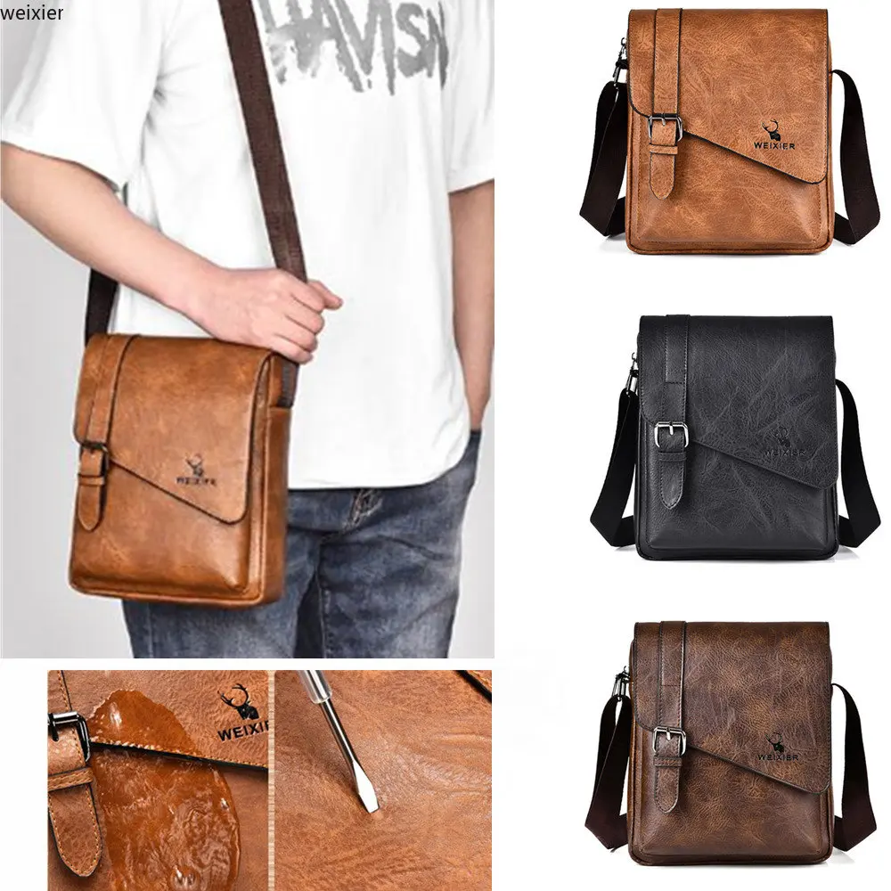 

WEIXIER Men Crossbody Bag Shoulder Bags Vintage Men Handbags Large Capacity PU Leather Bag For Man Messenger Bags designer bag