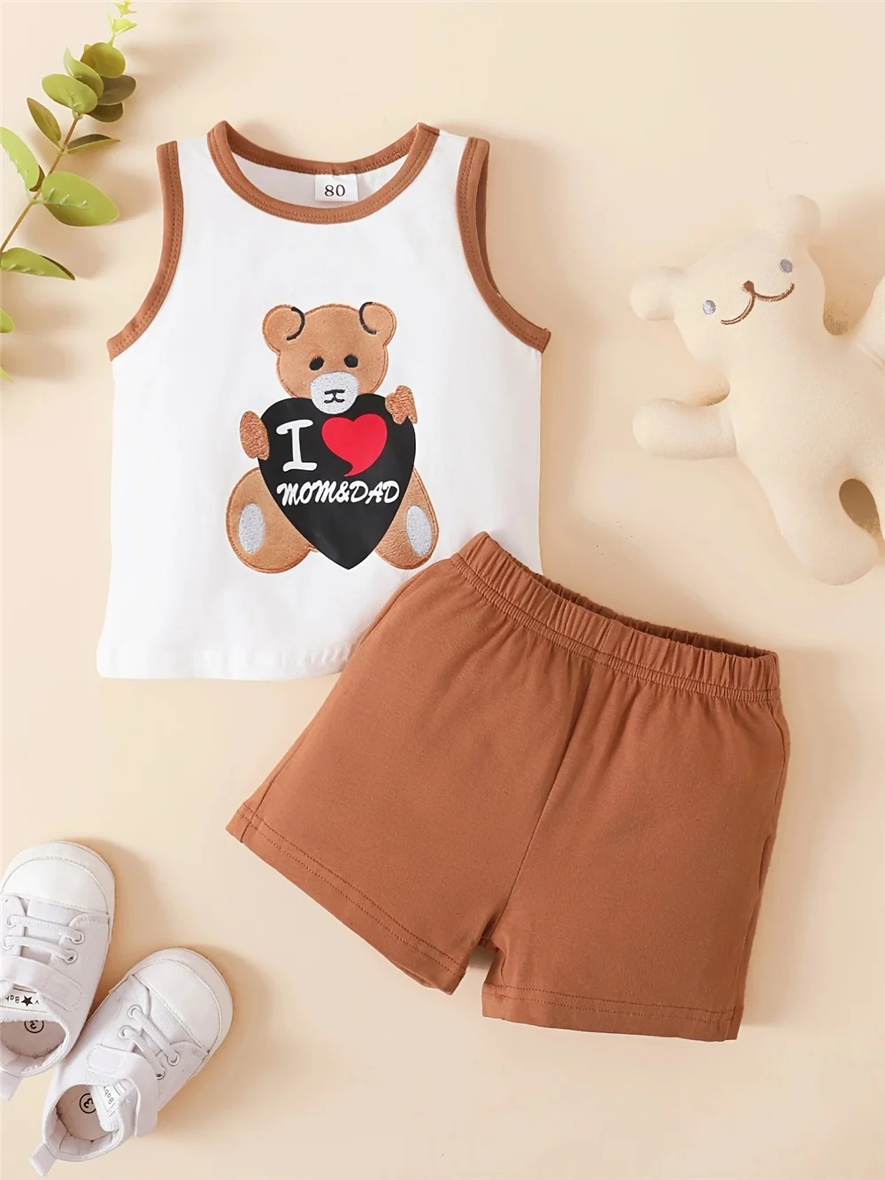 0-18Months Newborn Baby Boy Clothes Set Bear Print Sleeveless Vest Top + Shorts Summer Daily Casual 2PCS Outfit