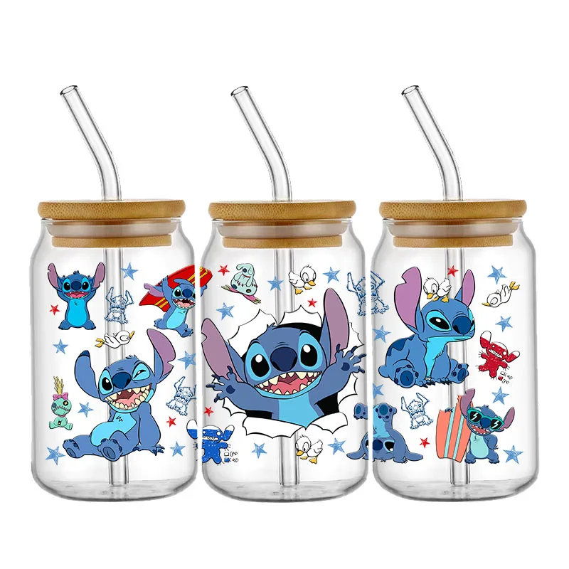 Personalize Lilo And Stitch UV DTF Sticker For 16oz GlassCup Can Wrap Transfer Decal Sticker Custom Labels DIY Logo Selfadhesive