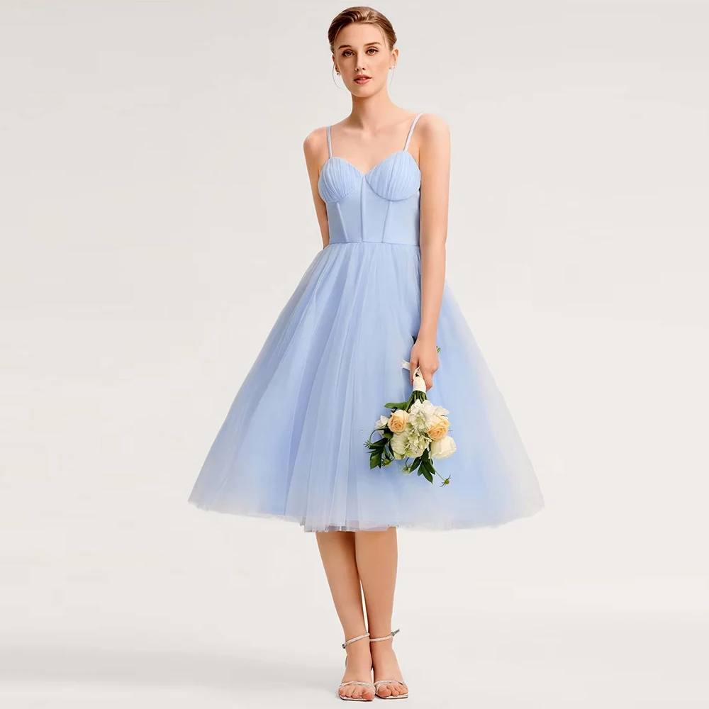 

BAZIIINGAAA Party Dress Sleeveless Sweetheart Neck Backless Pleated A-Line Midi Bridesmaid Dresses Evening Dresses