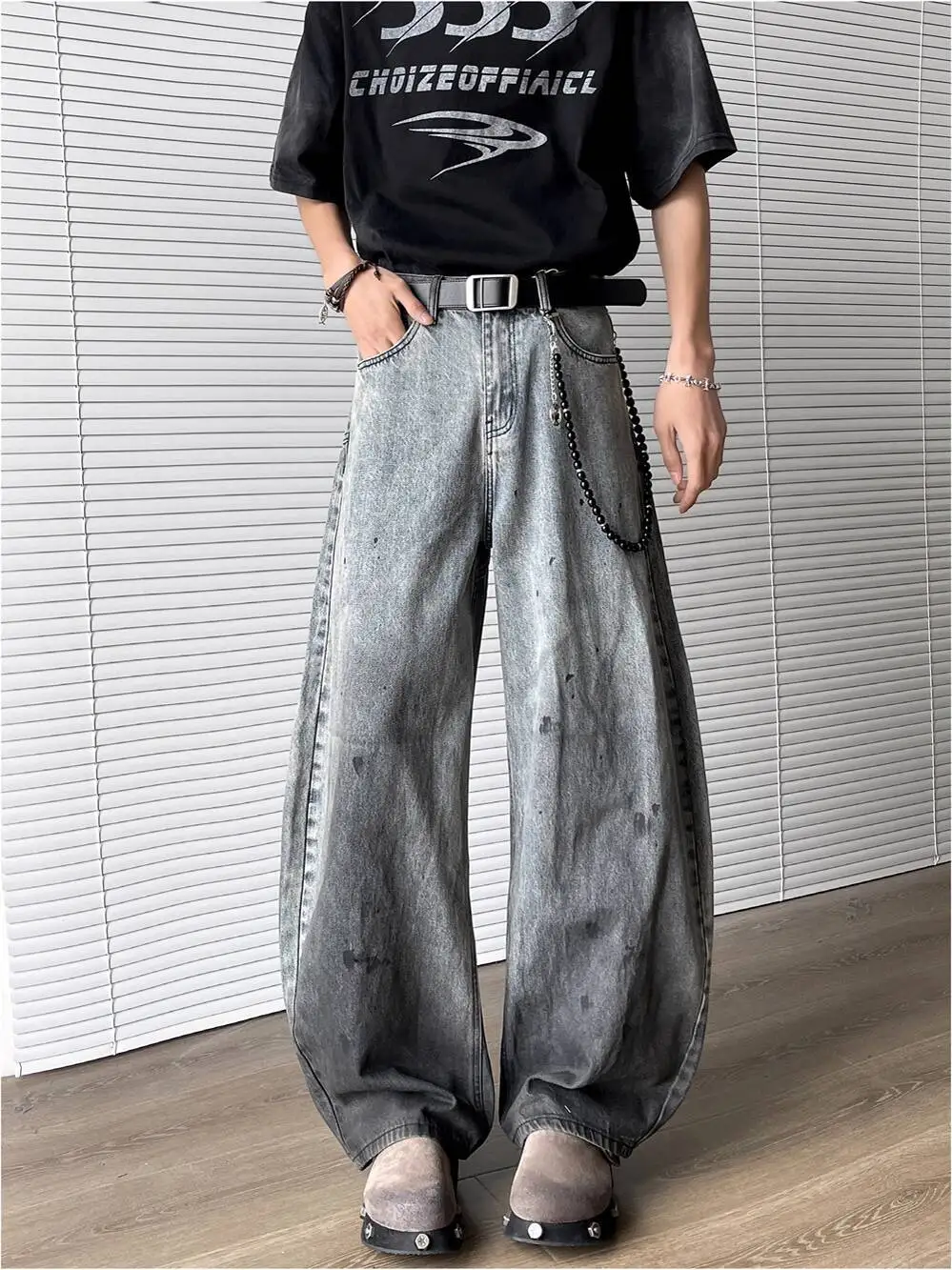 2025 الخريف الشتاء الجينز الرجال المتخصصة الرجعية التدرج سبلاش الجينز العصرية فضفاض بنطال ذو قصة أرجل واسعة فضفاضة تناسب سراويل جينز #5