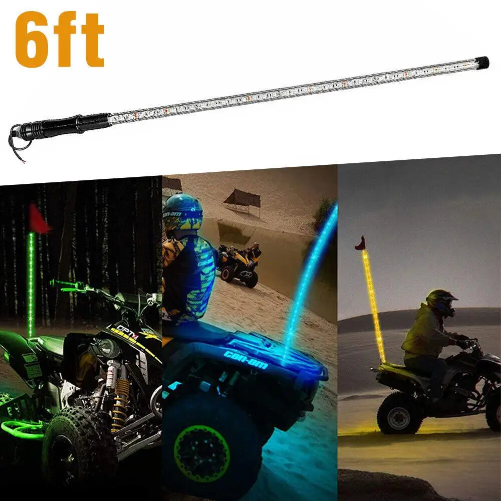 6ft LED Whip Light Remote RGB Chasing Antenas for ATV Polaris RZR UTV Buggy