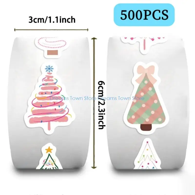 HX6A Christmas Stickers Colorful Tree Holiday Decals Waterproof Adhesive Designs