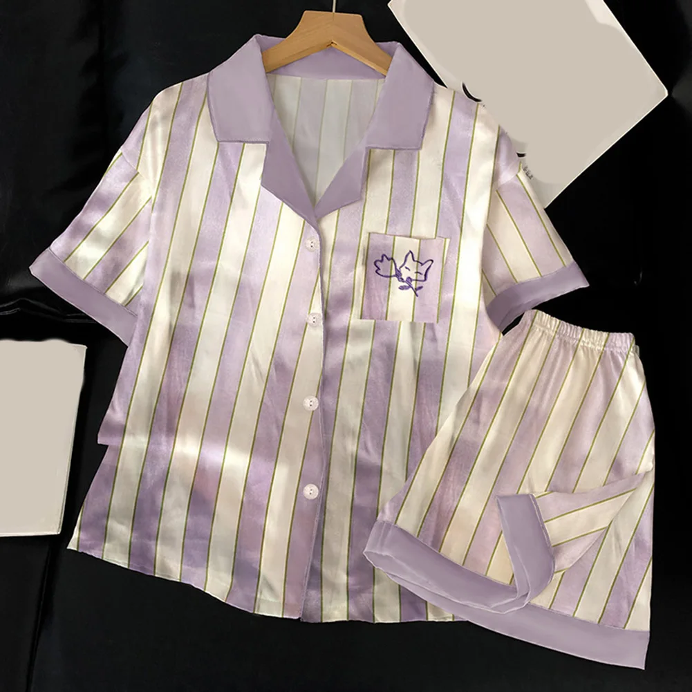 

Womens Fashion Stripes Short Sleeves Pajamas Casual Temperament Home Clothes Set Sleep Women's Sleepwear