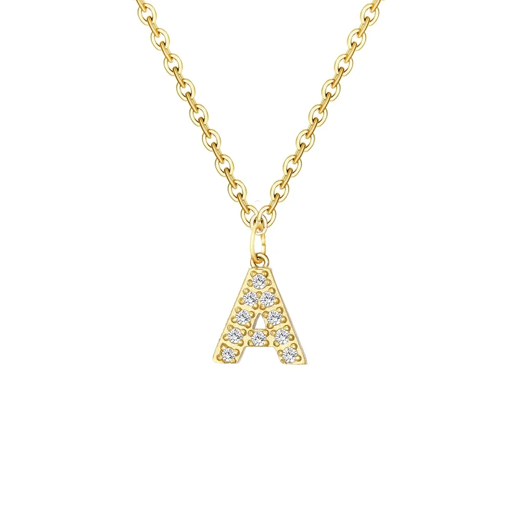 women Stainless Steel Inlay zircon Initial Necklace golden A-Z Letter charms Pendant Alphabet Necklace jewelry