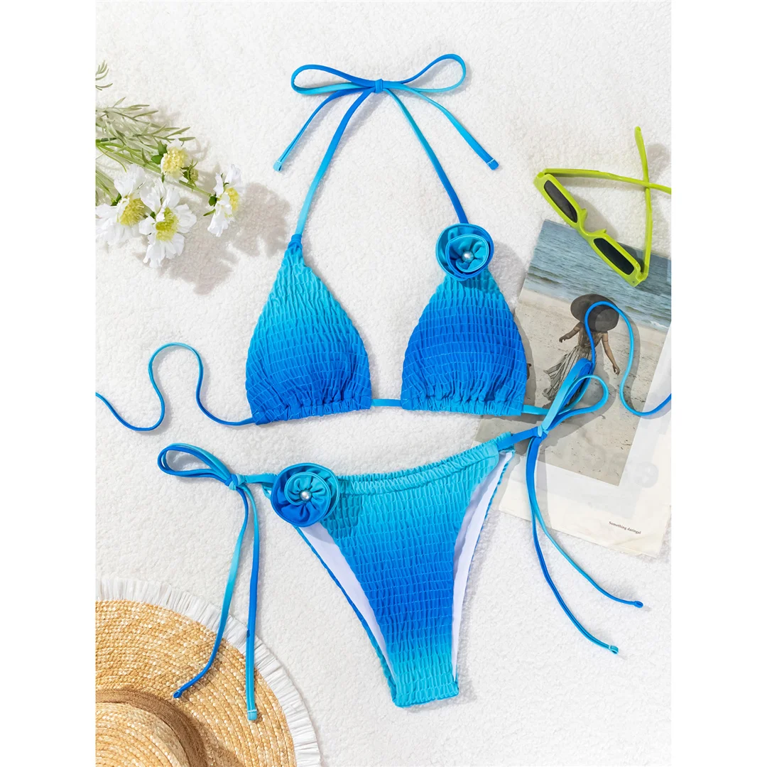 3D-Blumen-Neckholder-Bikini mit Raffungen, zweiteiliger Badeanzug für Damen, Badebekleidung, Badeanzug, Badebekleidung, Badeanzug V6221 – Detail 17
