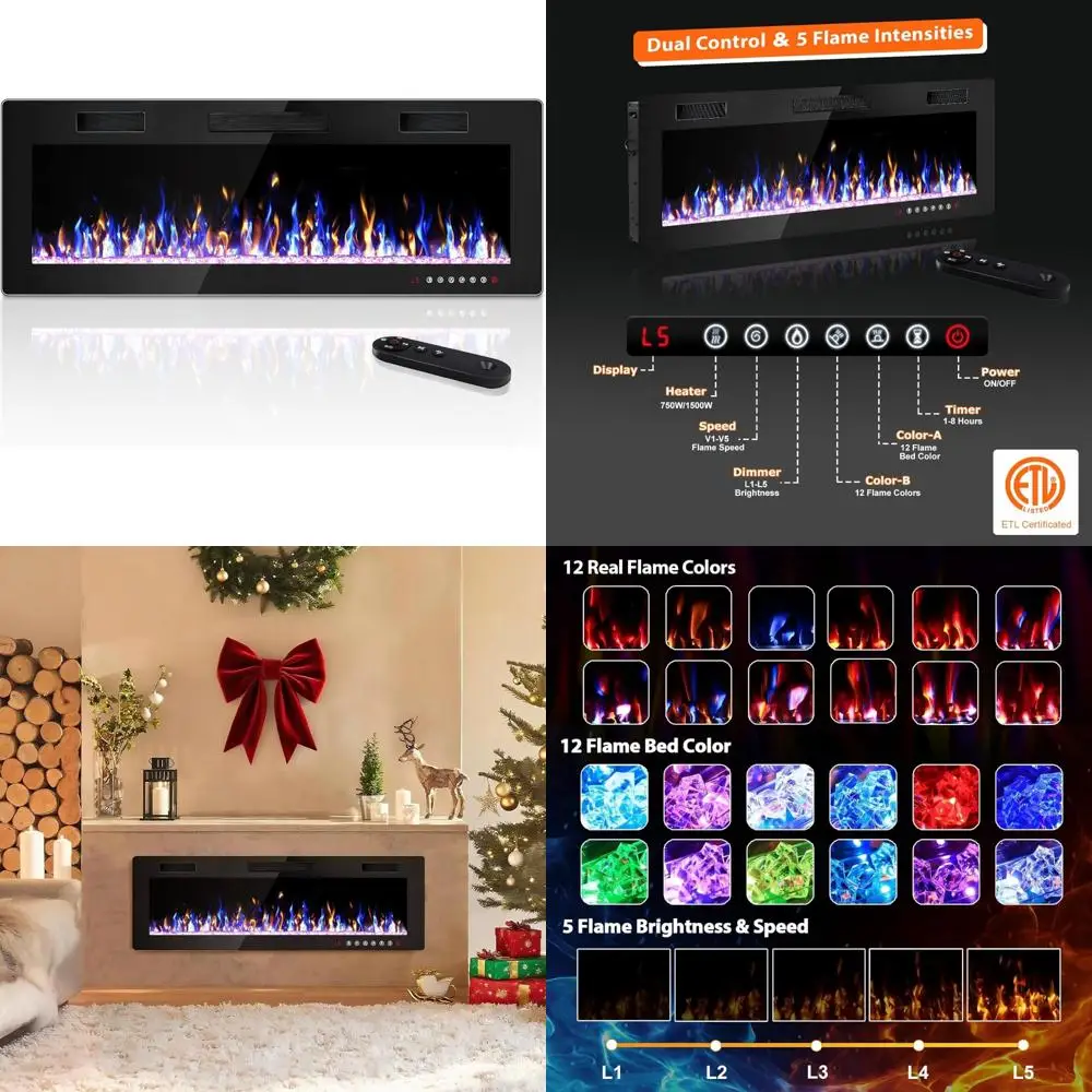

50 Inch Electric Fireplace, Ultra-Thin Fire Places Electric Fireplace Inserts Recessed and Wall Mounted with Remote Control & To