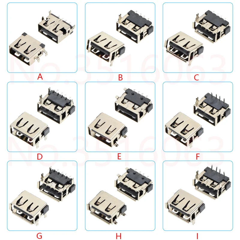 10Pcs Type A USB 2.0 Female Socket Connector AF10.0mm 2Pin/4Pin With Curling/without Curling Dip Smd 10MM