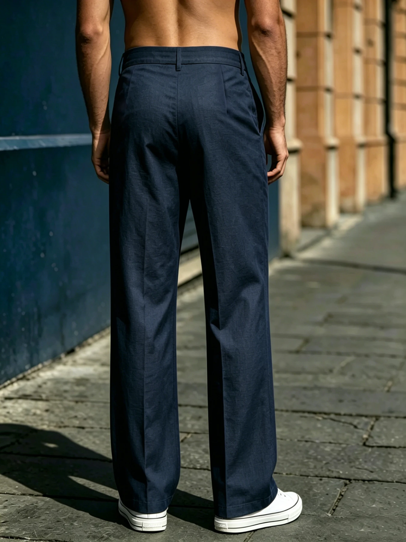 Herren Vintage Relaxed High-Waist Weite Beine Gerade Hose mit Drapierung, Knitterresistent, Atmungsaktiv, Lässige Hose für Strandurlaub – Detail 4