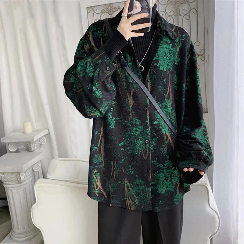 MEXZT Retro Chiffon Shirts Women Rose Floral Printed Long Sleeve Blouse Vintage Elegant Top Harajuku Loose Casual Oversized Coat