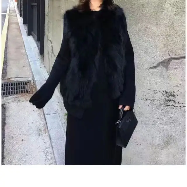 가을 겨울 새로운 패션 여성의 오-넥 민소매 캐주얼 트렌디 우아한 럭셔리 단순 기본 인조 모피 코트 여성 의류상의