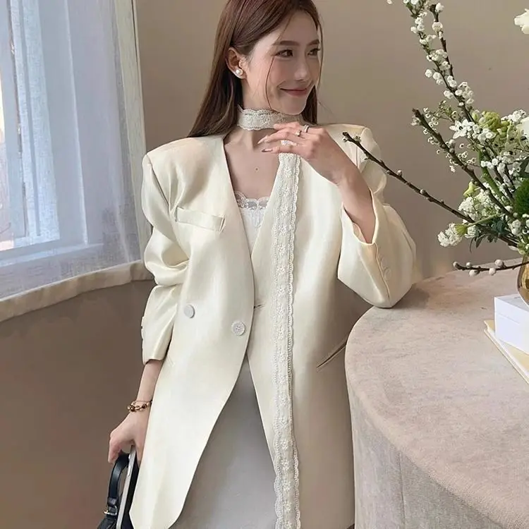 

Unique Stylish Casual Blazer Loose Coat Elegant Design White Skirt Women 2026 New Two Piece Outfit Set