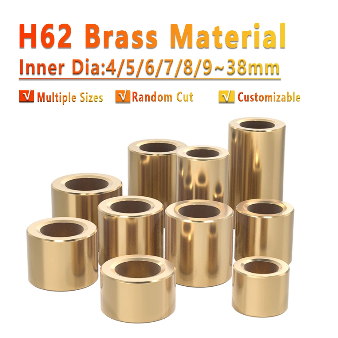 

5pcs Brass Round Tube Spacer Bushings, Various Diameters and Lengths, 6mm to 40mm Brass Sleeve Bearing Sleeve Base Bushing