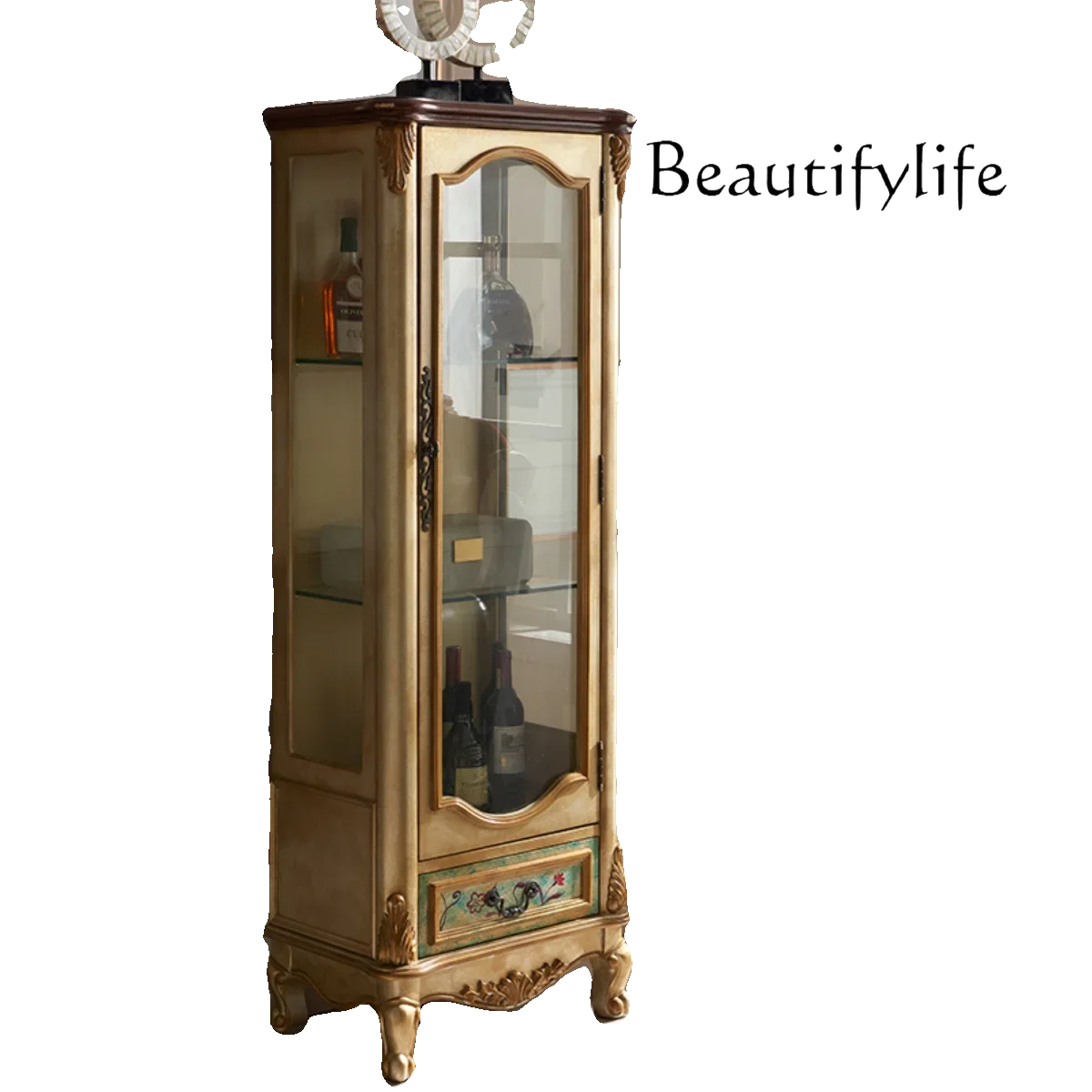 

European living room glass door wine cabinet antique household solid wood decorative cabinet