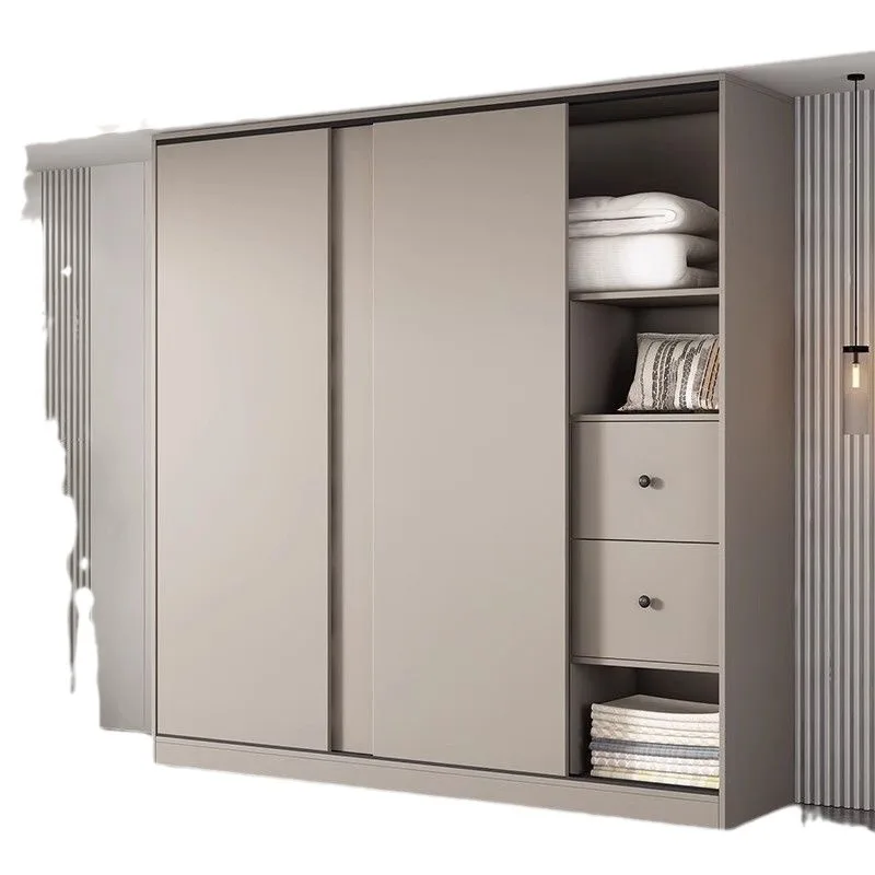 All solid wood sliding door wardrobe household bedroom strong and durable rental room special simple explosion