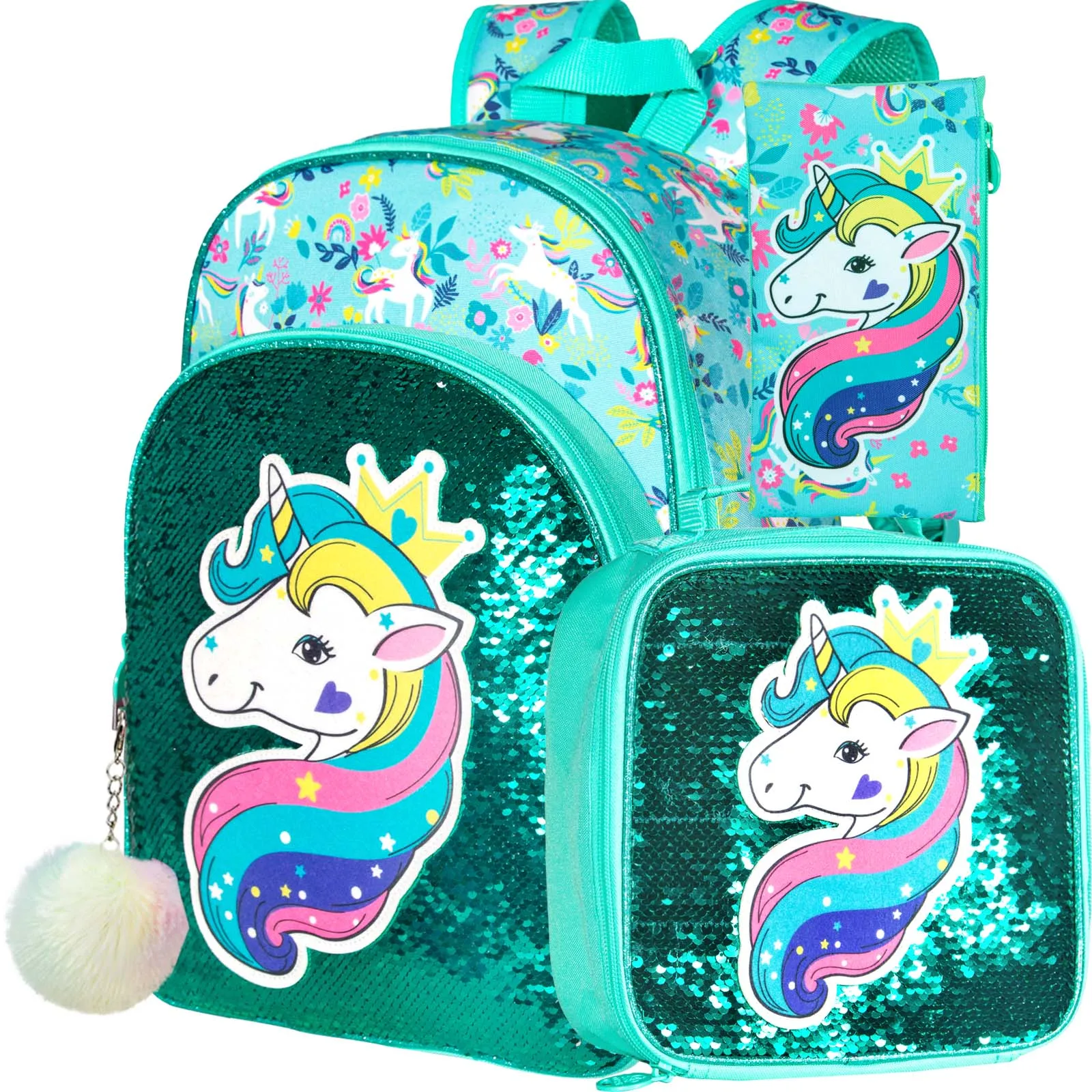 3PCS Unicorn Backpack for Girls, 16\