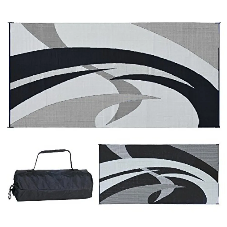 

9-feet by 18-feet reversible plastic straw rug for outdoors, RV, patio, backyard, picnic, beach, camping; polypropylene PP;blac