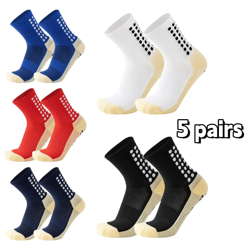 5 Pairs Football Socks Men Women Sports Socks Non-slip Silicone Bottom Soccer Outdoor Sport Running Cycling Grip Socks