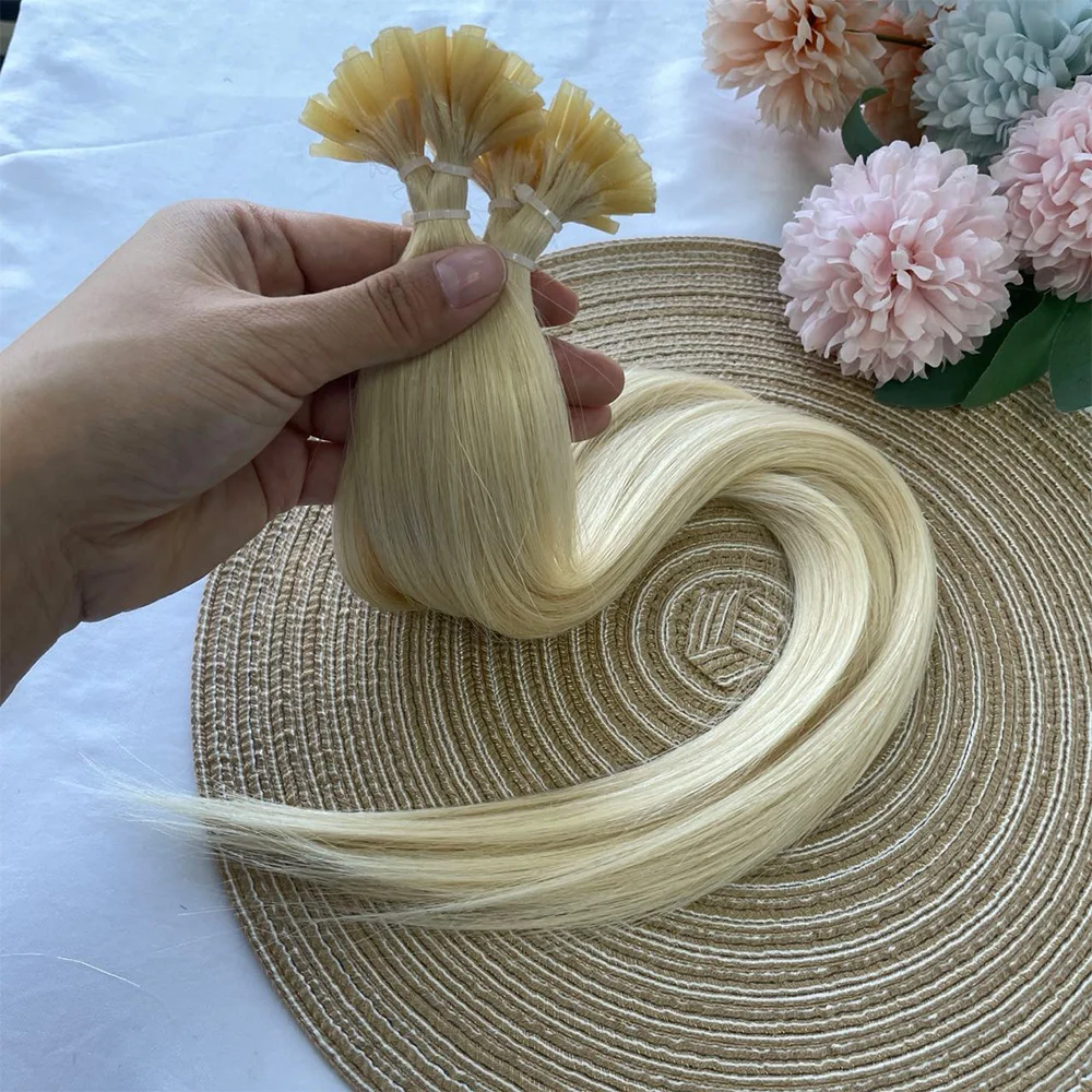 SPIKFN ネイルUチップ人毛ハイライトハニーブロンドプレボンドヘアエクステンション50本/パックナチュラルストレートホットフュージョンヘア30G