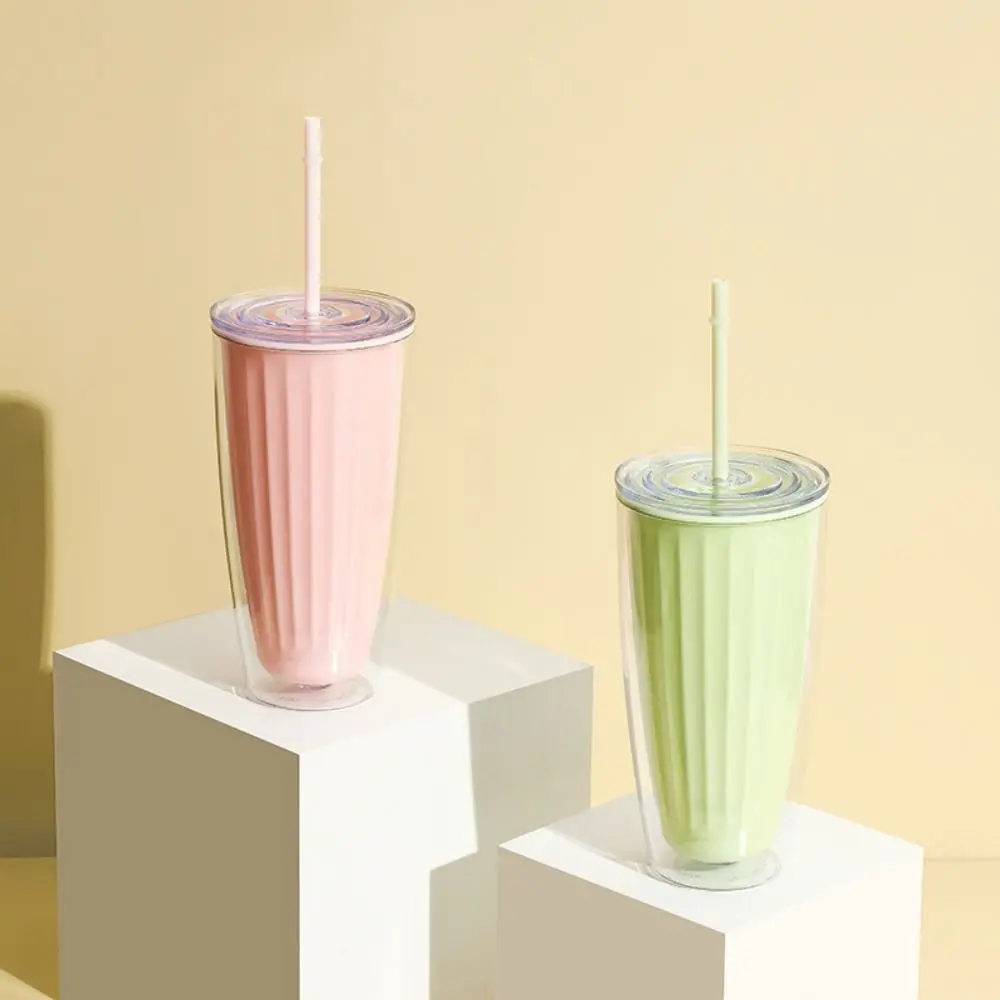 

Durable Large Capacity Double Layer Straw Cup Leakproof Sealed Drinking Bottle Cute Anti Fall Milk Tea Cup Summer