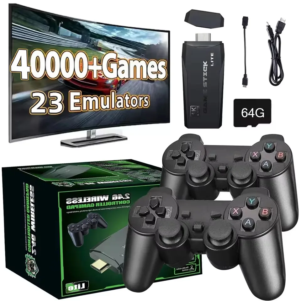 وحدة تحكم ألعاب M8 مدمجة 20000 + 64 جيجابايت وحدة تحكم لاسلكية لشخصين 2.4G عصا 4K HD PS1 GBA فيديو هدية عيد ميلاد للأطفال جديد