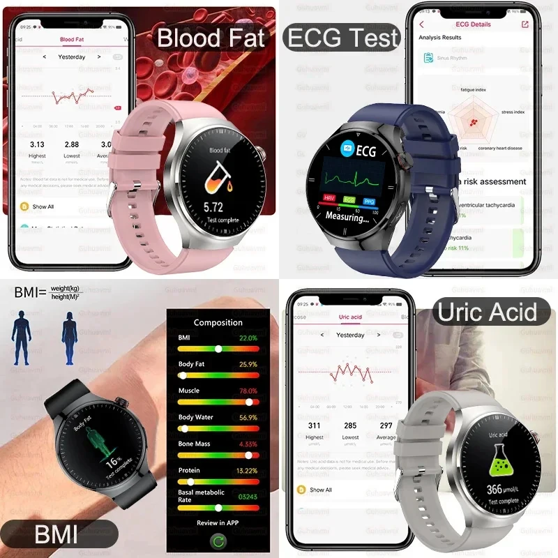 2025 Nuovo vetro zaffiro Smart Watch Preciso lipido nel sangue Acido urico ECGPPG Temperatura corporea Voce Chiamata Bluetooth Salute Smartwatch