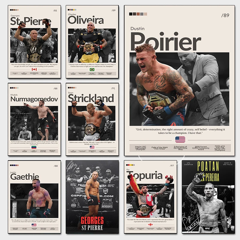 Affiches de boxe inspirantes célèbres, chasseur de sport, imprimés de boxe de motivation, peinture sur toile, images murales, décor de chambre de garçon pour la maison