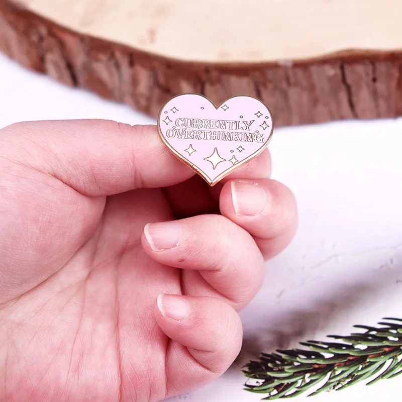 Currently Overthinking Badge Glitter Heart Enamel Pin Mental Health Anxiety Brooch