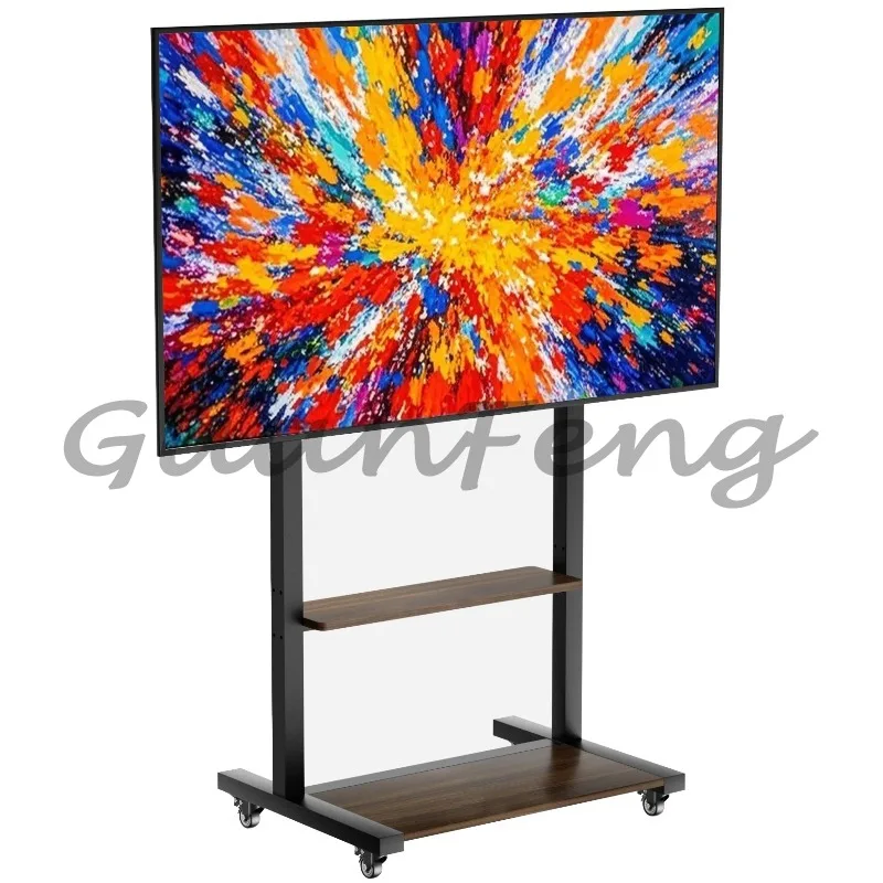 Height‑Adjustable Heavy‑Duty Mobile TV Cart, Stable TV Stand with Wheels & Shelves for 40‑100 Inch Television